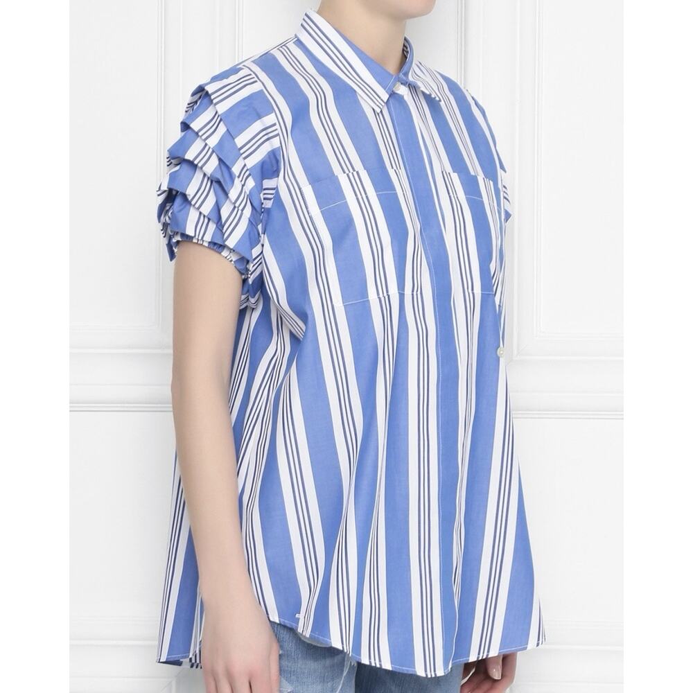 Stella Jean Striped Short Sleeve Button Up Blouse Top Size 42